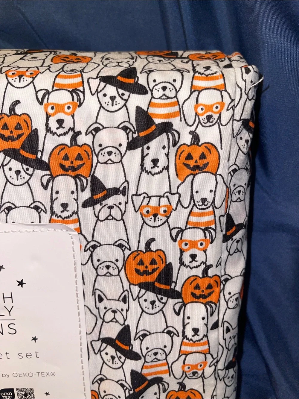 Deborah Connolly Designs Halloween Dog Print Queen Sheet Set - Orange & White